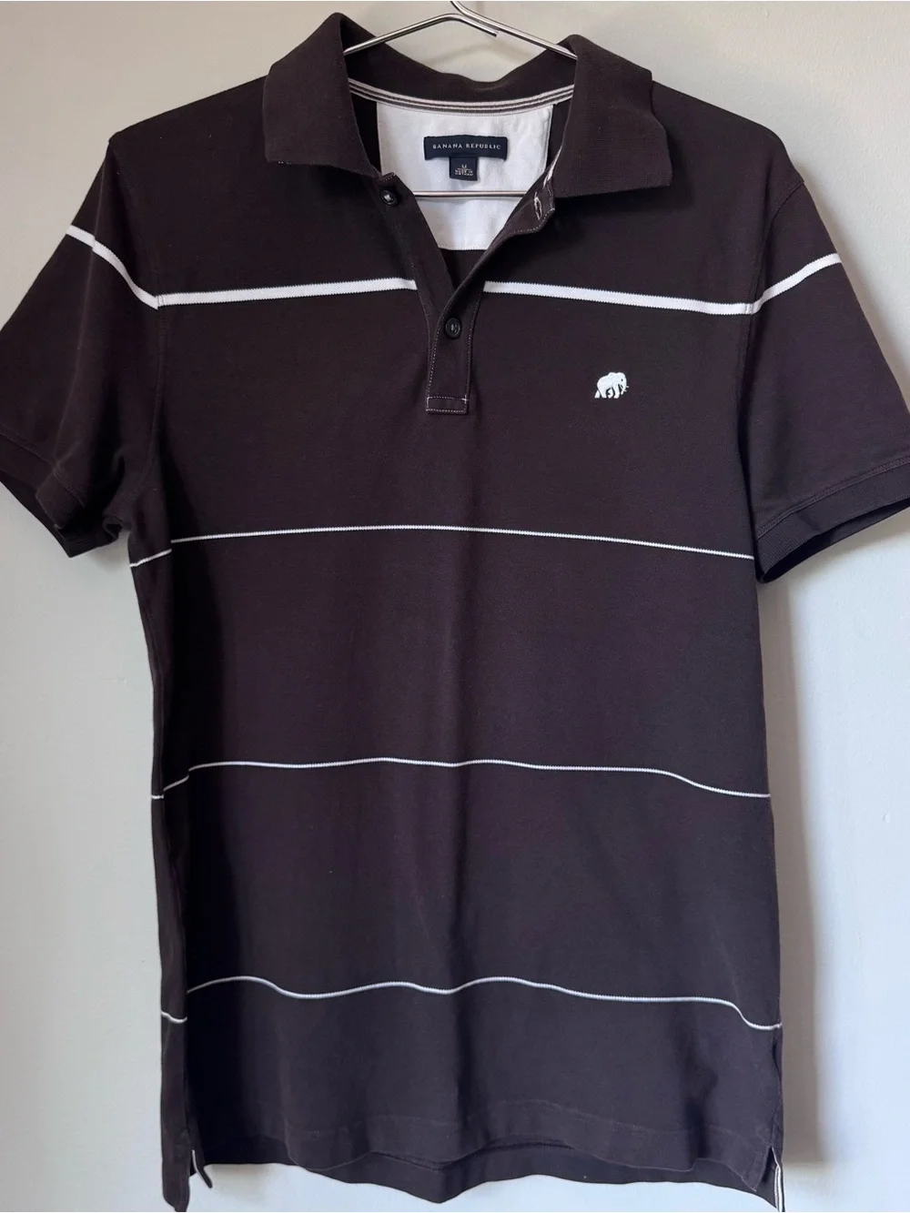 Banana Republic Men's Brown Polo with White Stripes - Size M